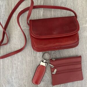 Genuine Leather Red Crossbody Bag Set - Brand New